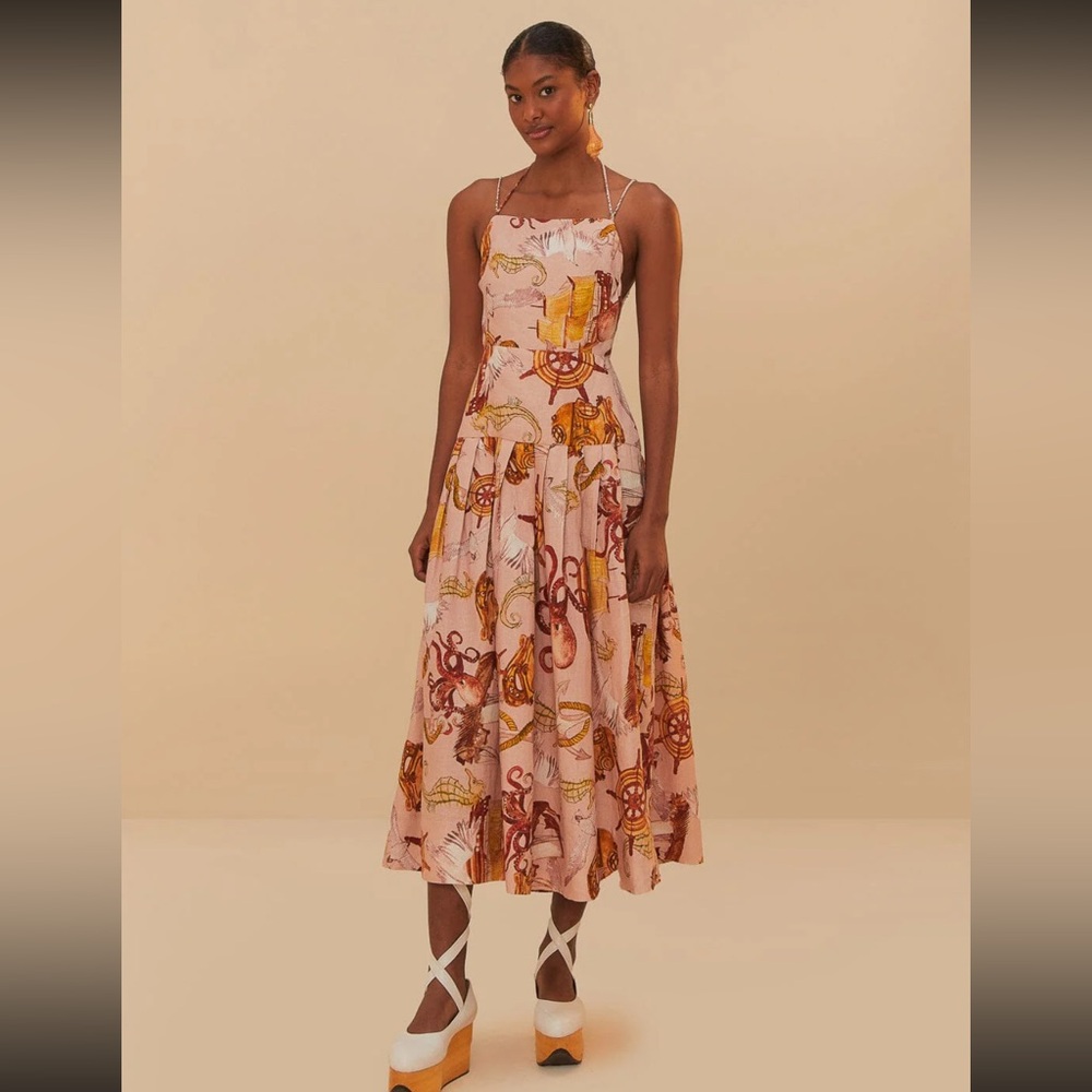 [NWT] FARM Rio Pink Nautical Wonder  LENZING ECOVERO EuroFlax Maxi Dress